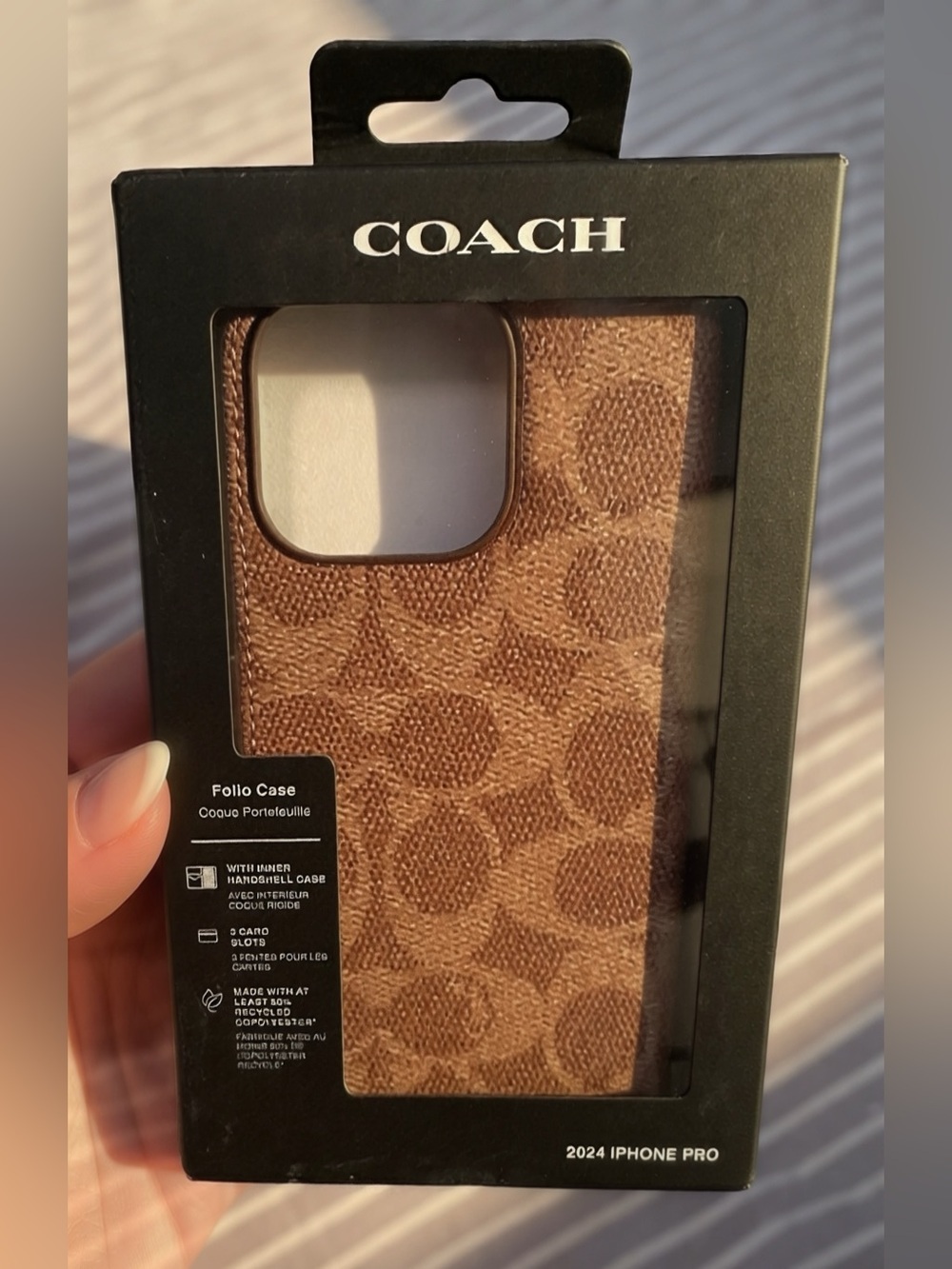 COACH Brown Signature Folio Case for iPhone 16 Pro